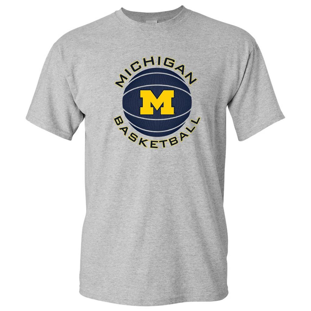 University of Michigan Wolverines Basketball Circle Logo T-Shirt -Sport Grey