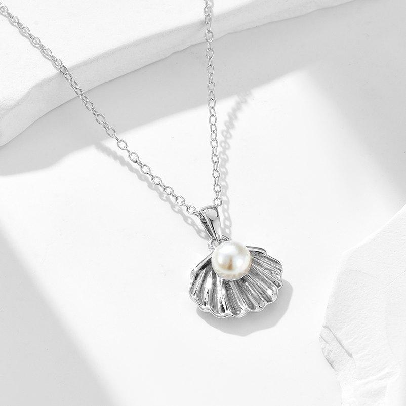 Mlluki 925 Sterling Silver 14K Gold Plated Shell Pearl Necklace for Women