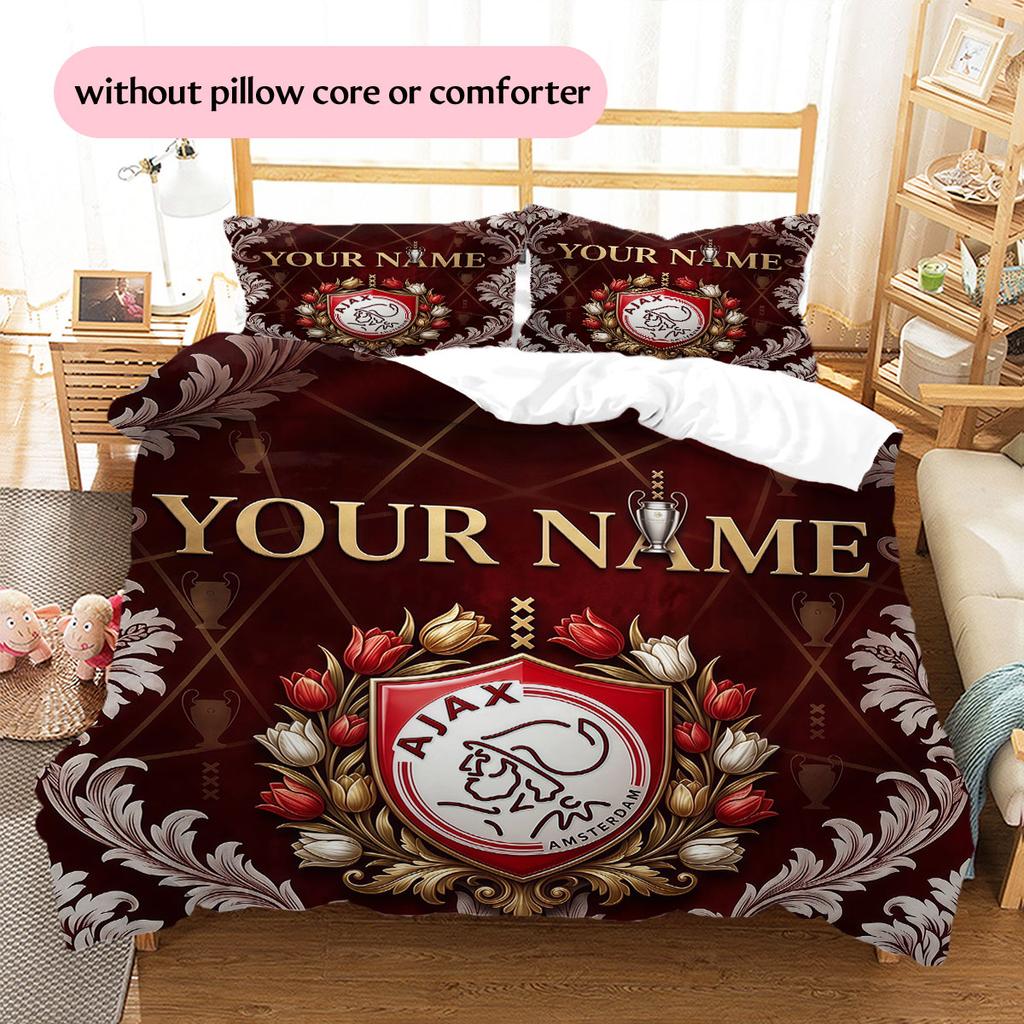 Custom Name,AFC Ajax Pattern Bedding Home Decoration Birthday Gift ( 1 duvet cover + 2 pillowcase, without core),fan merchandise.