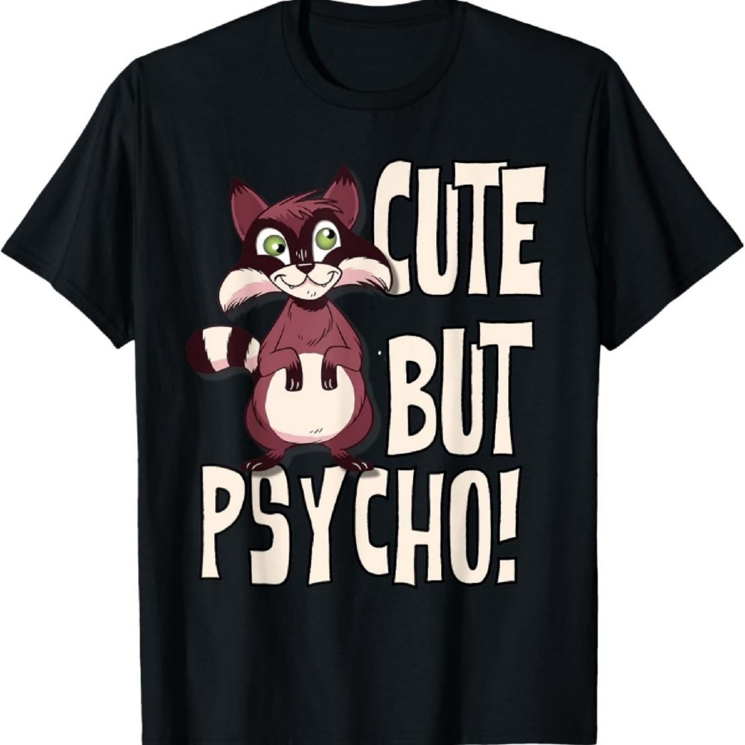 cute but psycho, funny raccoon T-Shirt XXXXXL чёрный