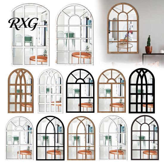 Boho Style Wall Mirror Stickers Arched Window Decor, Wooden Frame Acrylic Fake Mirror, Modern Art Self-Adhesive Windowpane Sticker for Living