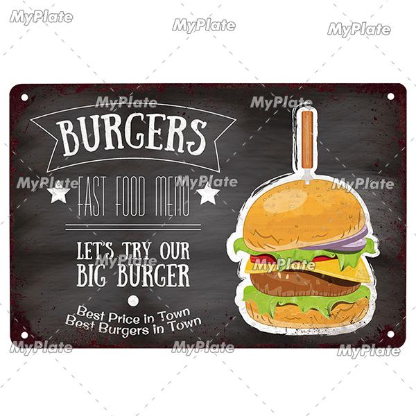 [MyPlate] Hamburger Metal Sign Plaque Metal Vintage Tin Sign Wall Decor For Club Man Cave Bar Decoration Tin Plate
