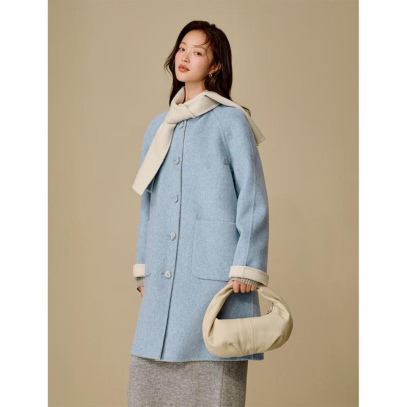 INMAN Women's Irregular Scarf Collar Double-faced Wool Coat