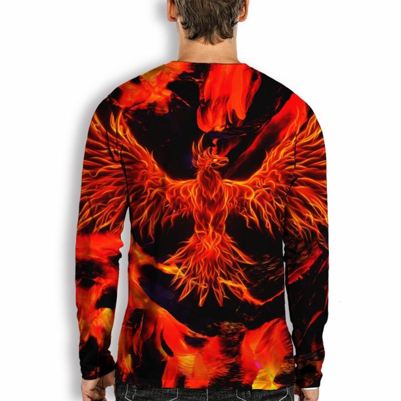 Jaro Podzim 3D Digitálně Tištěný Plamen Fénixe Pánské Ležérní Volné Tričko s Dlouhým Rukávem Pulleys&Dlouhý Rukáv Pánské
