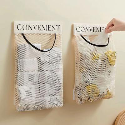 Wall Mount Mesh Storage Bag Garbage Bag Holder Plastic Shopping Bags Dispenser Sundries Bag Bathroom Net Storage Organizer