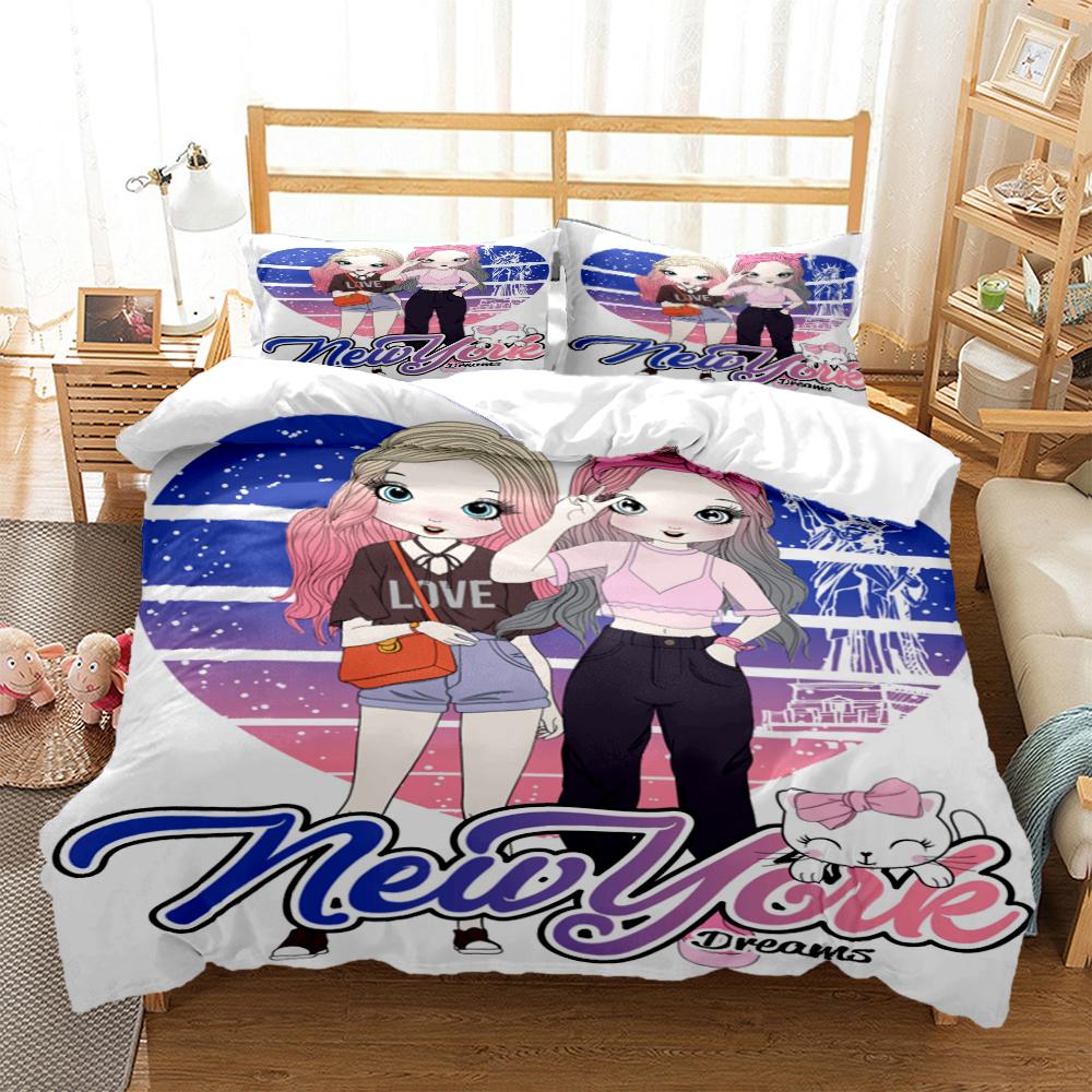 Cartoon Girl Art Print XXL Three Piece Bedding Set  Article Children Or Adults For Beds Quilt Covers Pillowcases Bedding Set