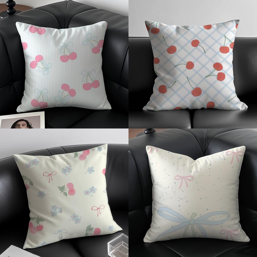 Cherrypatterned floral print Cushion Cover Pillow Case Antidustmite Invisible zipper silky plush cushion