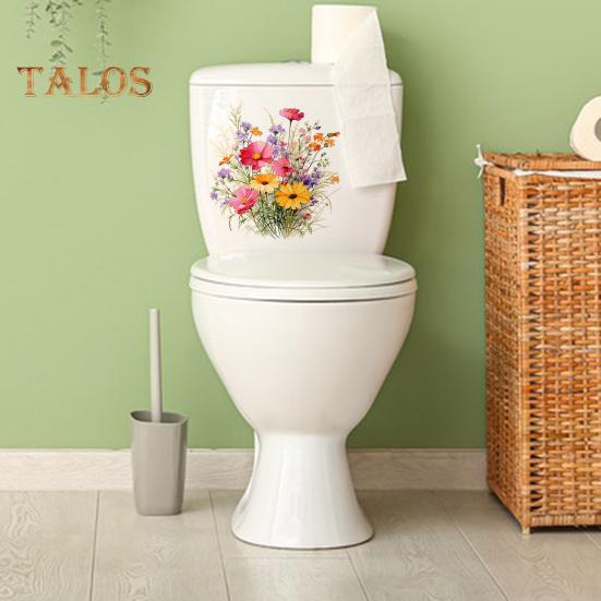 Colorful Flower Toilet Sticker Waterproof Removable Self-adhesive PVC Living Room Bathroom Wall Art Floral Plants Toilet Seat Lid Decoration Decal