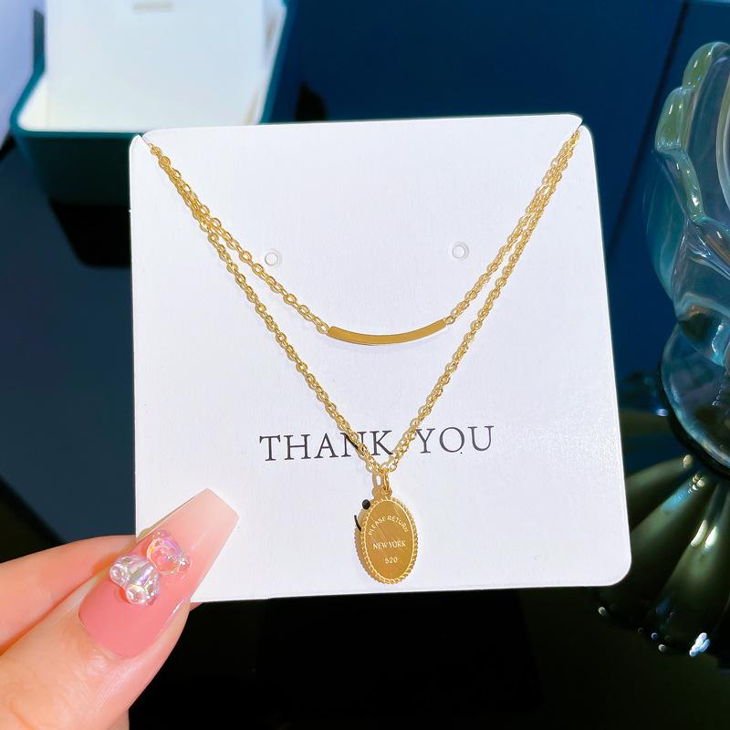 Double-Layer Disc Minimalist Furnace Real Gold Necklace Female Collarbone Chain With Jewelry