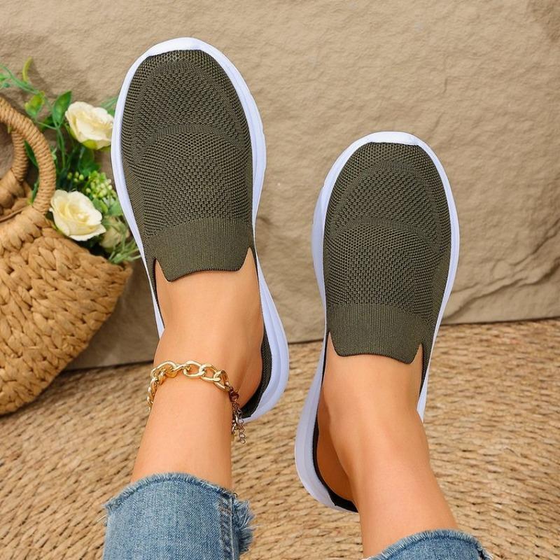 Mode Damen Ballerinas Neu Einfarbig Damen Lässig Atmungsaktiv Keilabsatz Walking Weiche Sohle Lässig Halbschleppen Sportschuhe