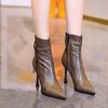 Fashion French Fashion High Heel Skinny Boots 2025 Fall Platform Pointed Toe Side Zip Stiletto Fashion Booties