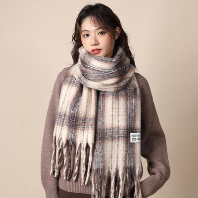 Scarf Winter Women's High-end Sense New Plaid Couple Warm Thickened Long Shawl Integrated Scarf Tide