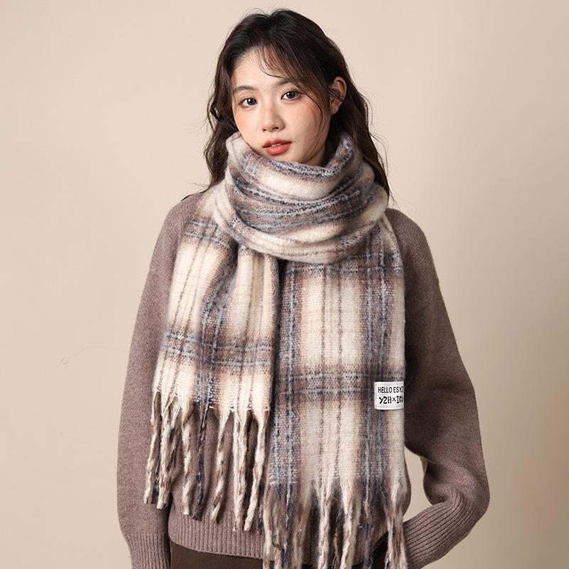 Scarf women's autumn and winter new plaid thickened shawl high-end atmosphere warm scarf