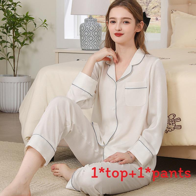 Silk Pajama Set For Women Spring Summer Light Breathable Lounge Sleepwear For Home Use