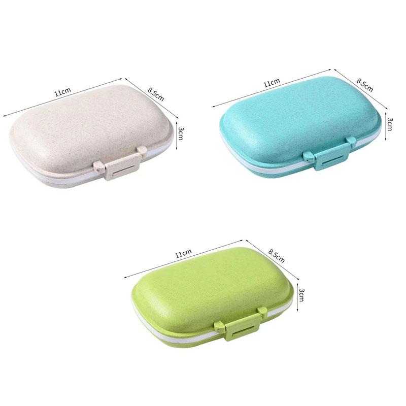 Travel Friendly Mini Portable 8 Grids Wheat Sealed Medicine Organizer Container Tablets Storage Dispenser Box