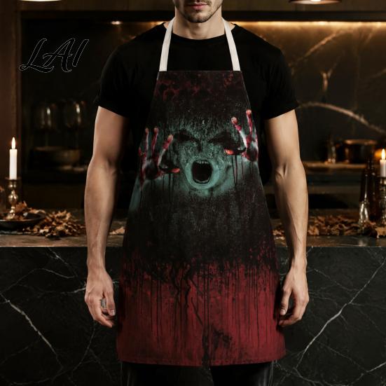 Spooky Kitchen Decor Halloween Butcher Apron with Realistic Blood Stain Washable Protective Work Apron Cosplay Devil Outfit Horror Costume Prop for