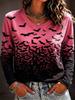 Women Halloween Full Bat Print Long Sleeve T‑Shirt Crew Neck Casual Gothic Fall Party Graphic Top