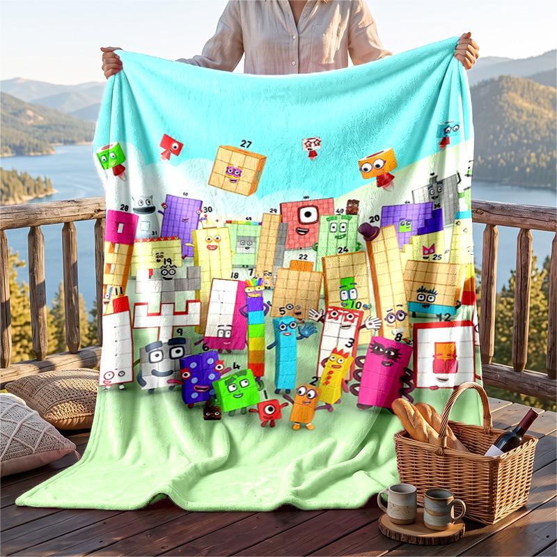 Warm Flannel Blanket Numberblocks Pattern, Lightweight Comfortable Throw Blanket for Bed Sofa Use