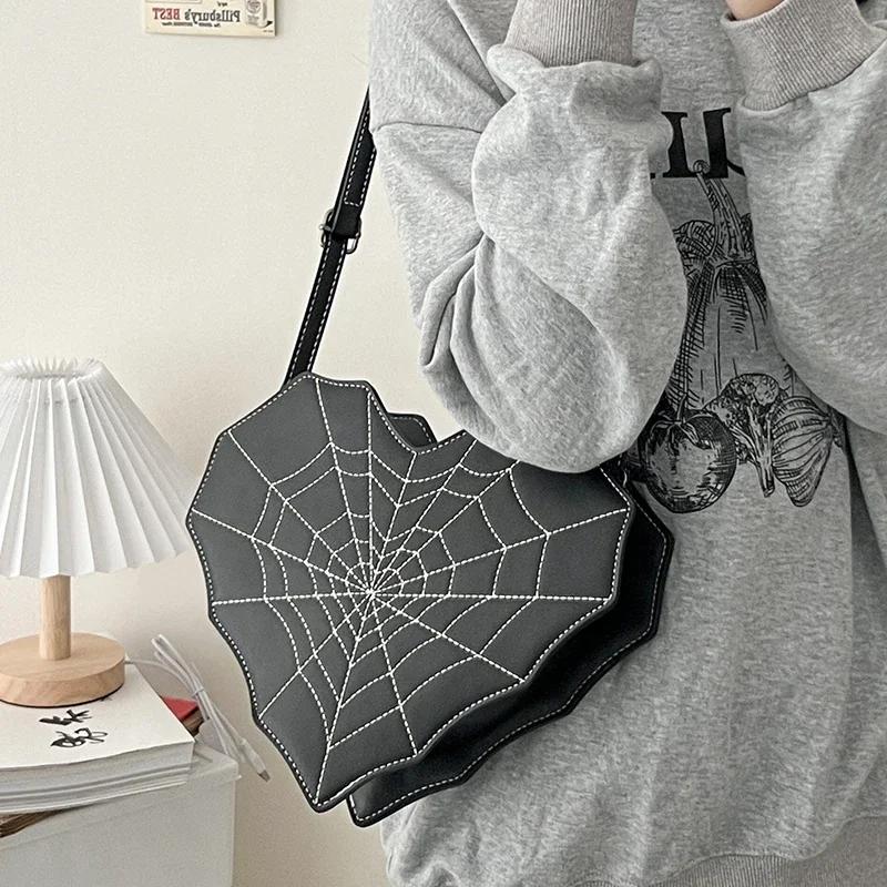 Halloween Gothic Shoulder Bag Women PU Leather Web Spider Women Backpack Cobweb Crossbody Bag Handbag Purse Girls Halloween Gift