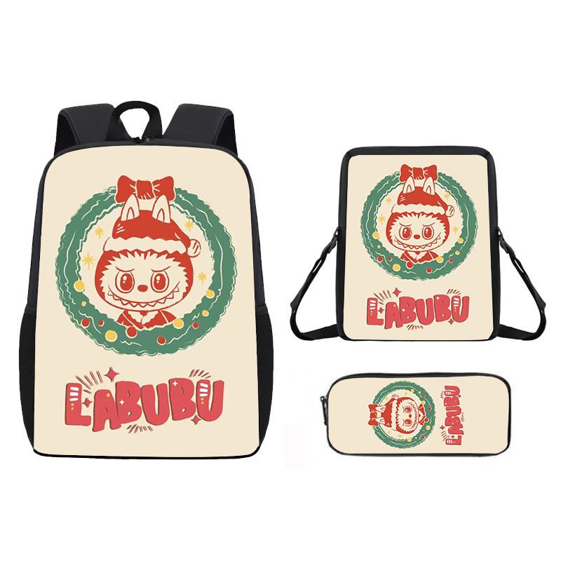 Christmas Backpack Cartoon Shoulder Bag Pencil Case Three Piece Set
