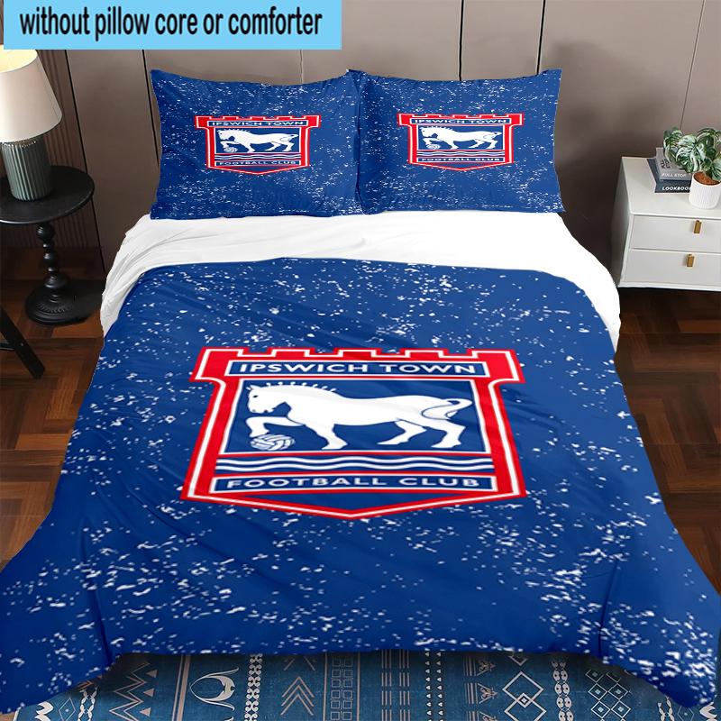 Set Biancheria da Letto con Stemma FC Ipswich 3 Pezzi, Include 1 Copripiumino e 2 Federe Perfetto per Camera da Letto, Dormitorio, Regalo di Natale per Fan