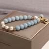 Natural Aquamarine Bracelet, a Stylish And Elegant Design for Women, Featuring a Unique Chinese-Style Accessory with a Bag Charm