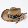 Ethnic Style Straw Woven Western Cowboy Hat, Outdoor Beach Sunshade Sunscreen Hat, Summer Travel Photo Big Edge Straw Hat