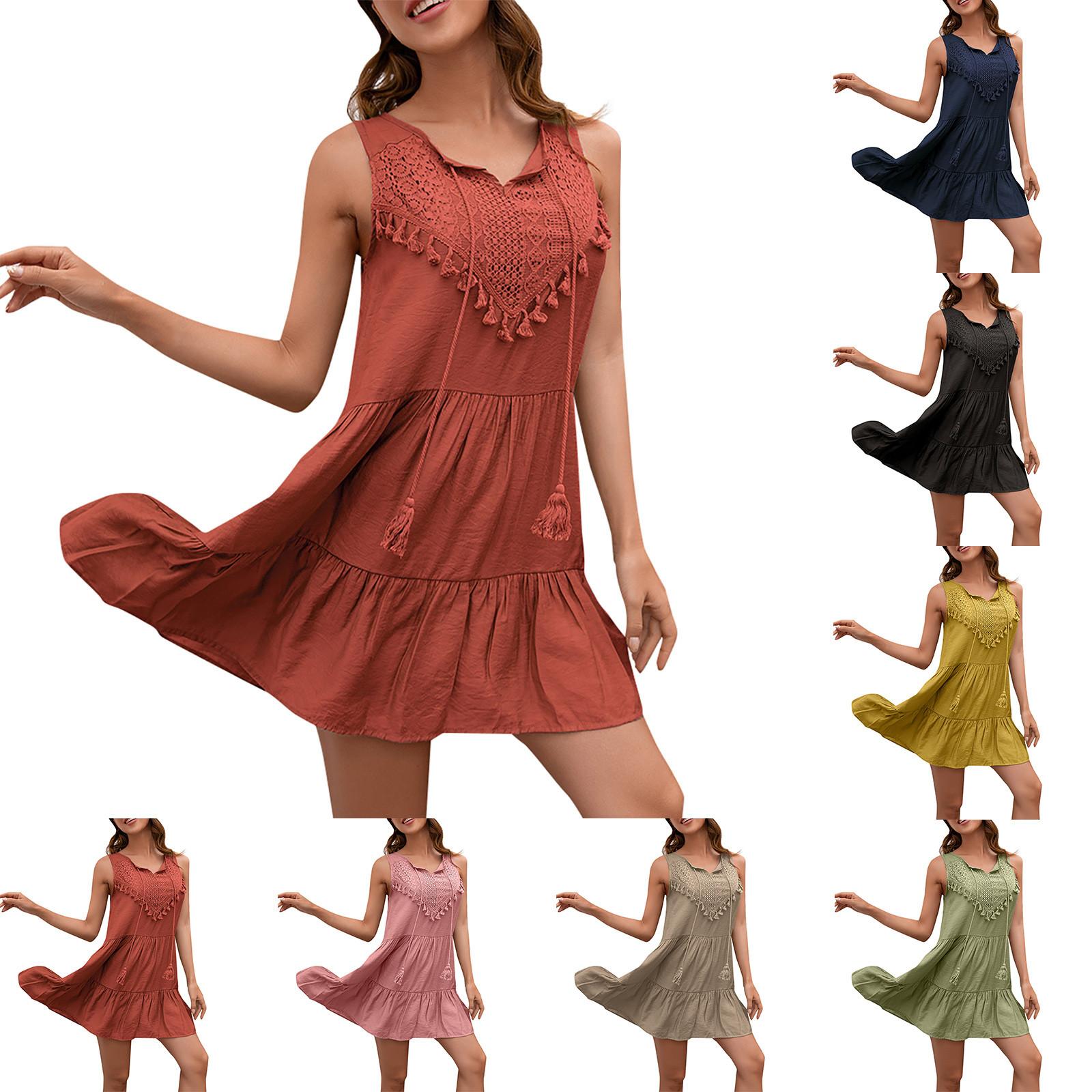 

Женская мода свободное повседневное сексуальное однотонное платье без рукавов