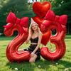 6PCS/set Red Heart Foil Balloons Set with 32 Inch Numbers & Bow Tassels for Birthday Wedding Anniversary Elegant Decoration