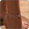 Wasserdichte Fußkettchen für Damen, 14K Gold Silber plattiert, mehrlagige Perlen Fußkettchen Armbänder für Damen Mädchen Sommer Schmuck Geschenke