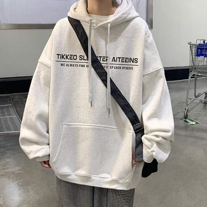 Womens Loose Fit Hooded Sweatshirt High Street Style Printed Casual Versatile Fleece Lined Thick 2025