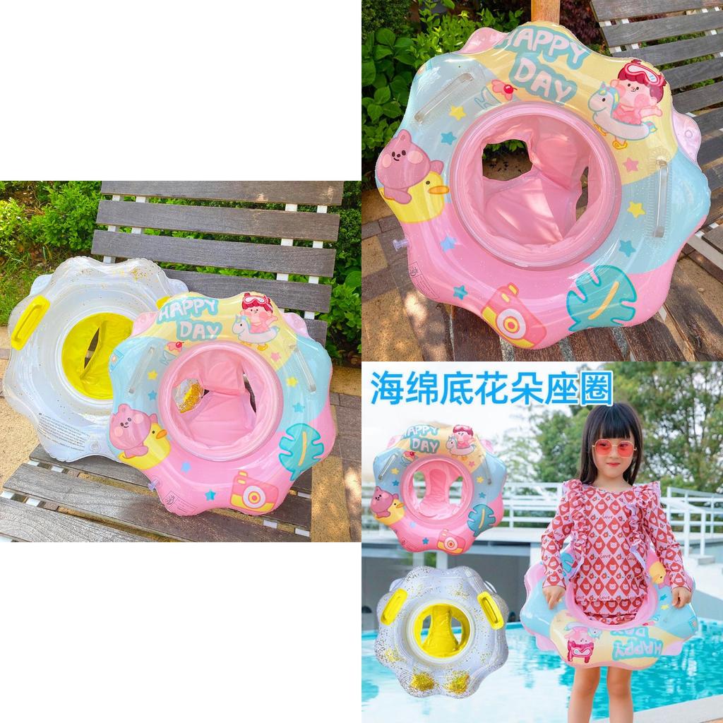 Kids Swim Ring Cartoon Pvc Inflatable Float Sponge Bottom Flower Pool Ring For Children