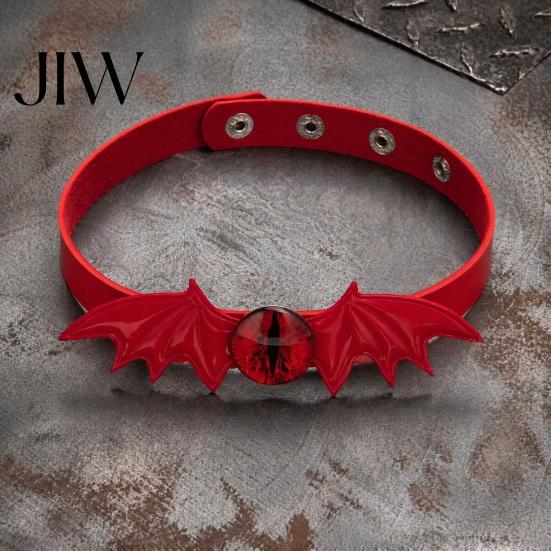Protection Amulet Jewelry Gothic Bat Leather Choker Necklace, Devil Eyes Collar Necklace for Women Style Men, Adjustable Wing Clavicle Halloween Party