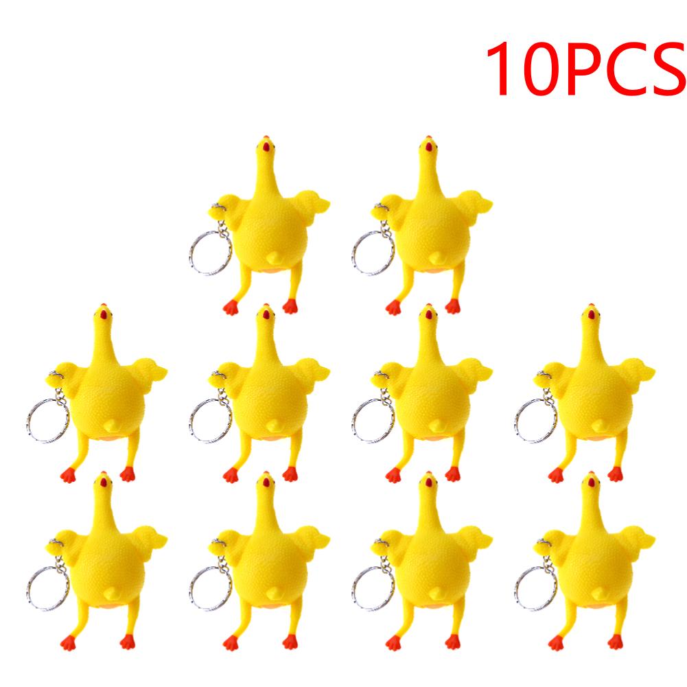 Funny Chicken Egg Laying Hens Crowded Stress Ball Keychain Portable Squeeze Chicken Key Ring Funny Spoof Tricky Gadgets Toy