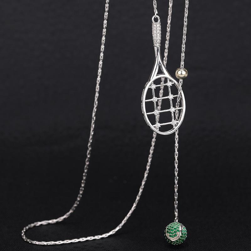 

Womens Trendsetting Tennis Racket Sweater Chain Necklace With Stunning Titanium Pendant Steel
