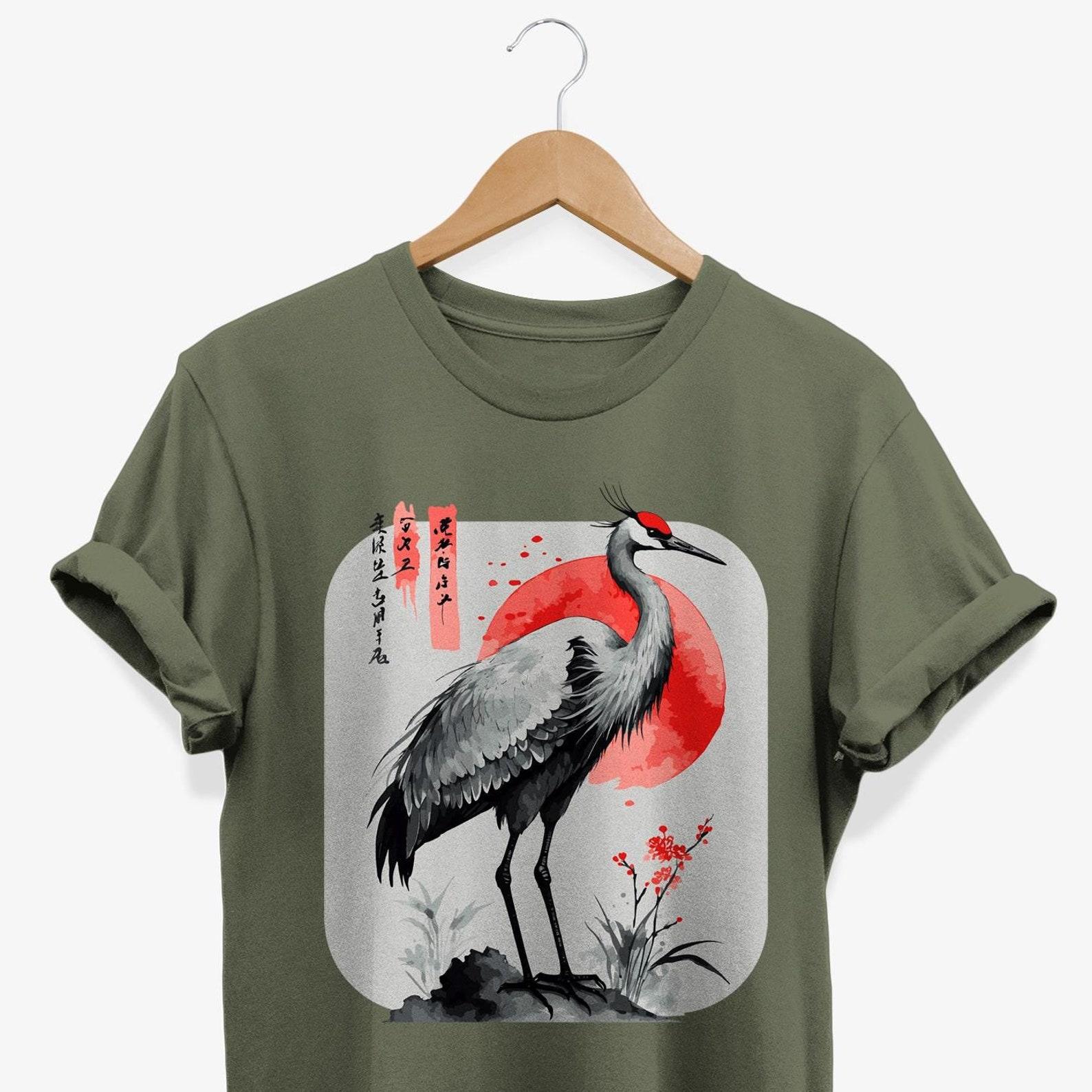 Japanese Crane T-Shirt: Rising Sun Heron Graphic Tee 3XL