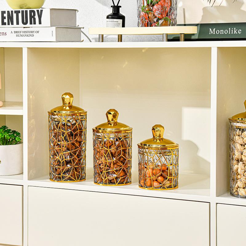 Gold-plated Transparent Plastic Storage Jar Candy Jar Snacks Sealed Jar with Lid Dried Fruit Storage Box Kitchen Storage Tools