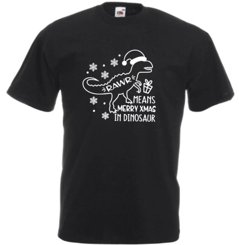 

Rawr means merry Xmas dinosaur 3 colours kids men s Christmas t shirt UK 120