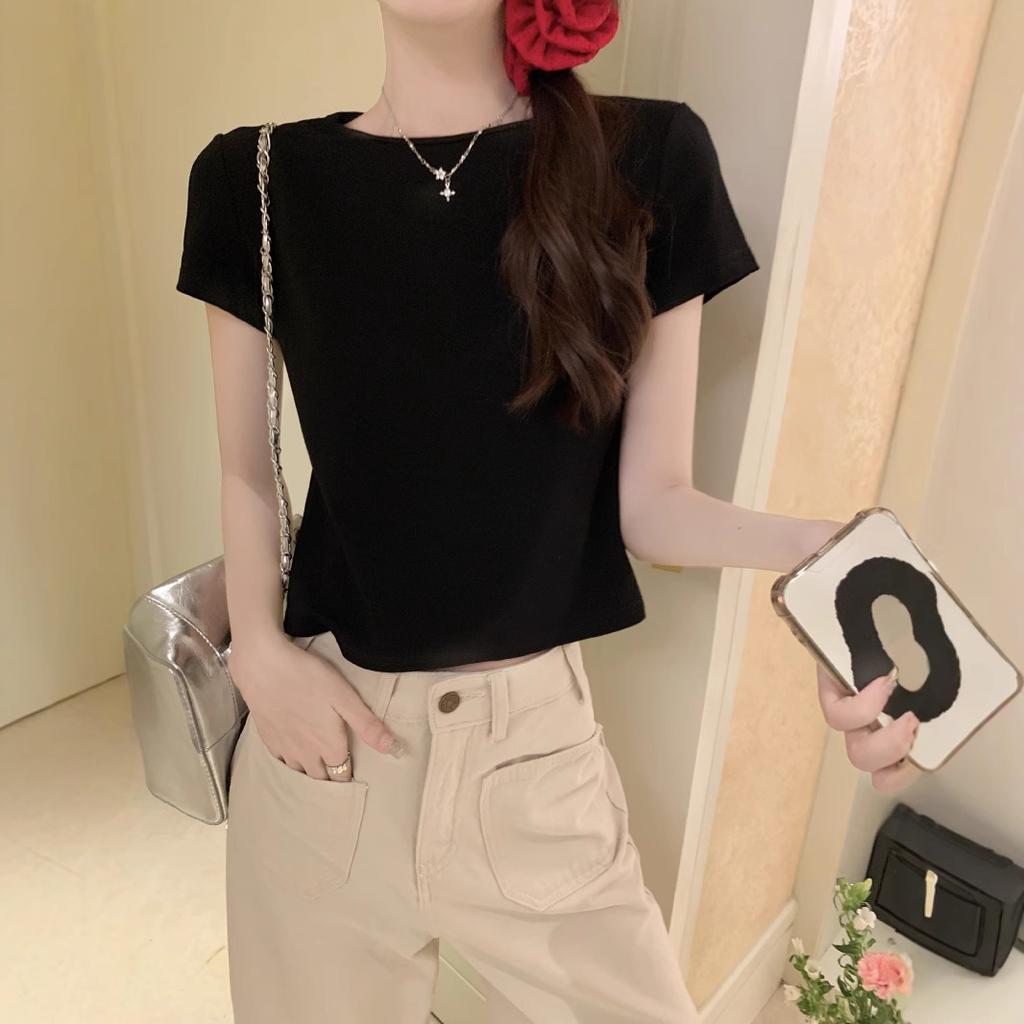 Damen Neues Sommerdesign Nische Rundhals Kurztop