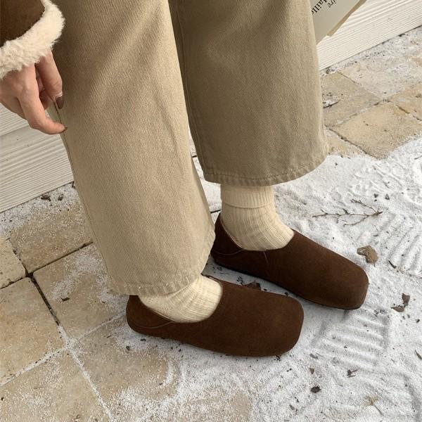 2025 autumn and winter new flat-bottomed French retro square head single shoes women's shoes velvet warm beanie shoes