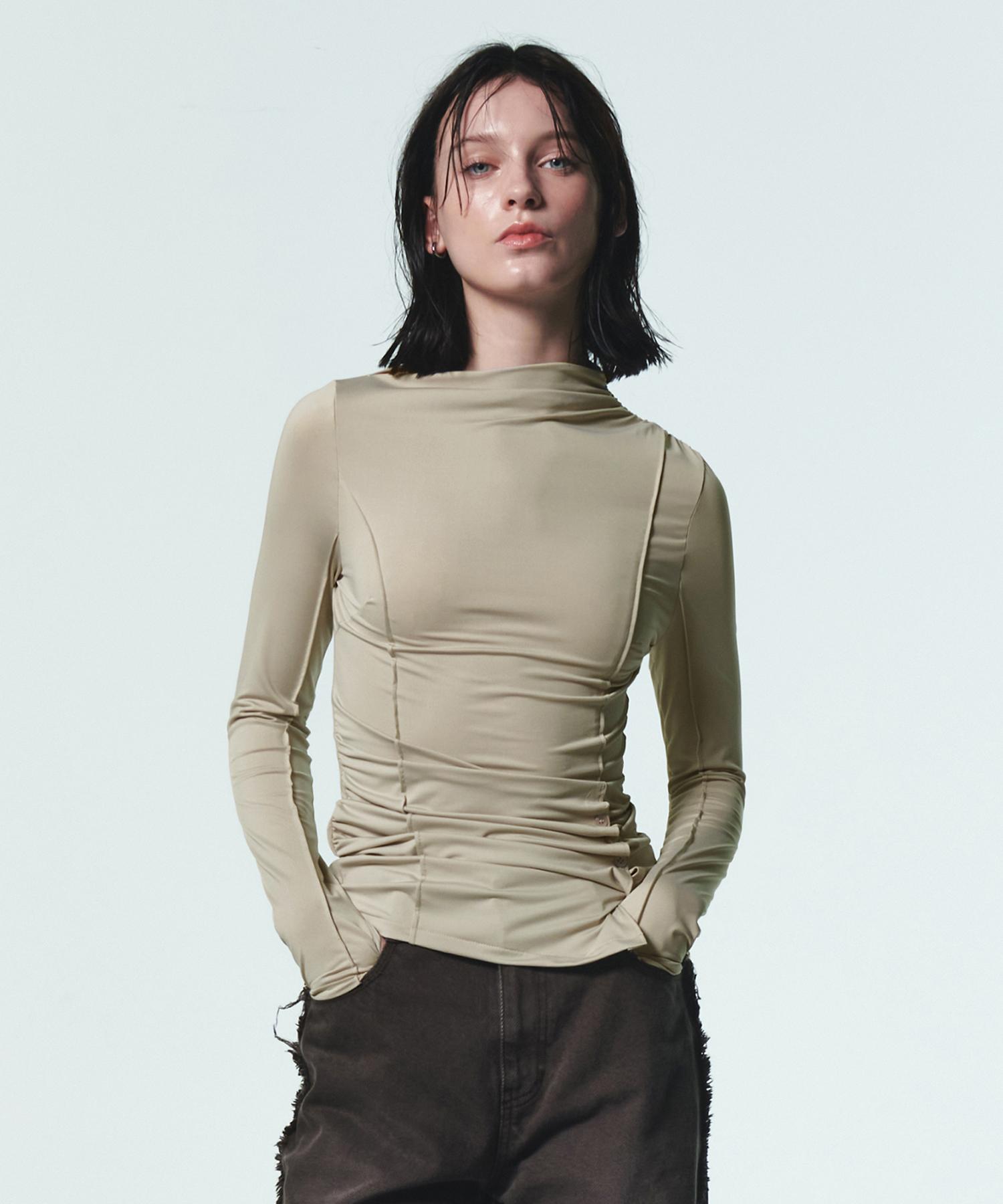 Current Asymmetric Half Neck Slit Top [Oatmeal] 1