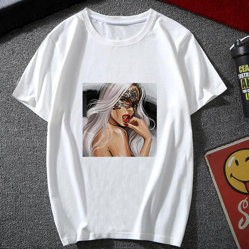 Women S Clothing T Shirts Camiseta Mujer Vintage Casual Harajuku Sexy Lady Coffee Girl Print