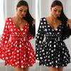 Summer Women's Clothing V-neck Long-sleeved Polka Dot Temperament Fashion Dress Temperament Elegant
