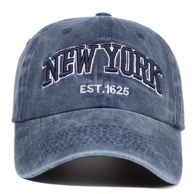 1pc Unisex New York Embroidery Baseball Cap, Vintage Washed Distressed Hats For Women & Men