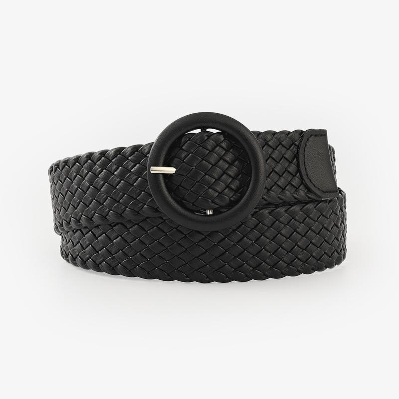 

Круглый кожаный ремень цвета конфет с пряжкой для сумки, широкий, женский, универсальный, тканый ремень для одежды 108x3.8cm чёрный