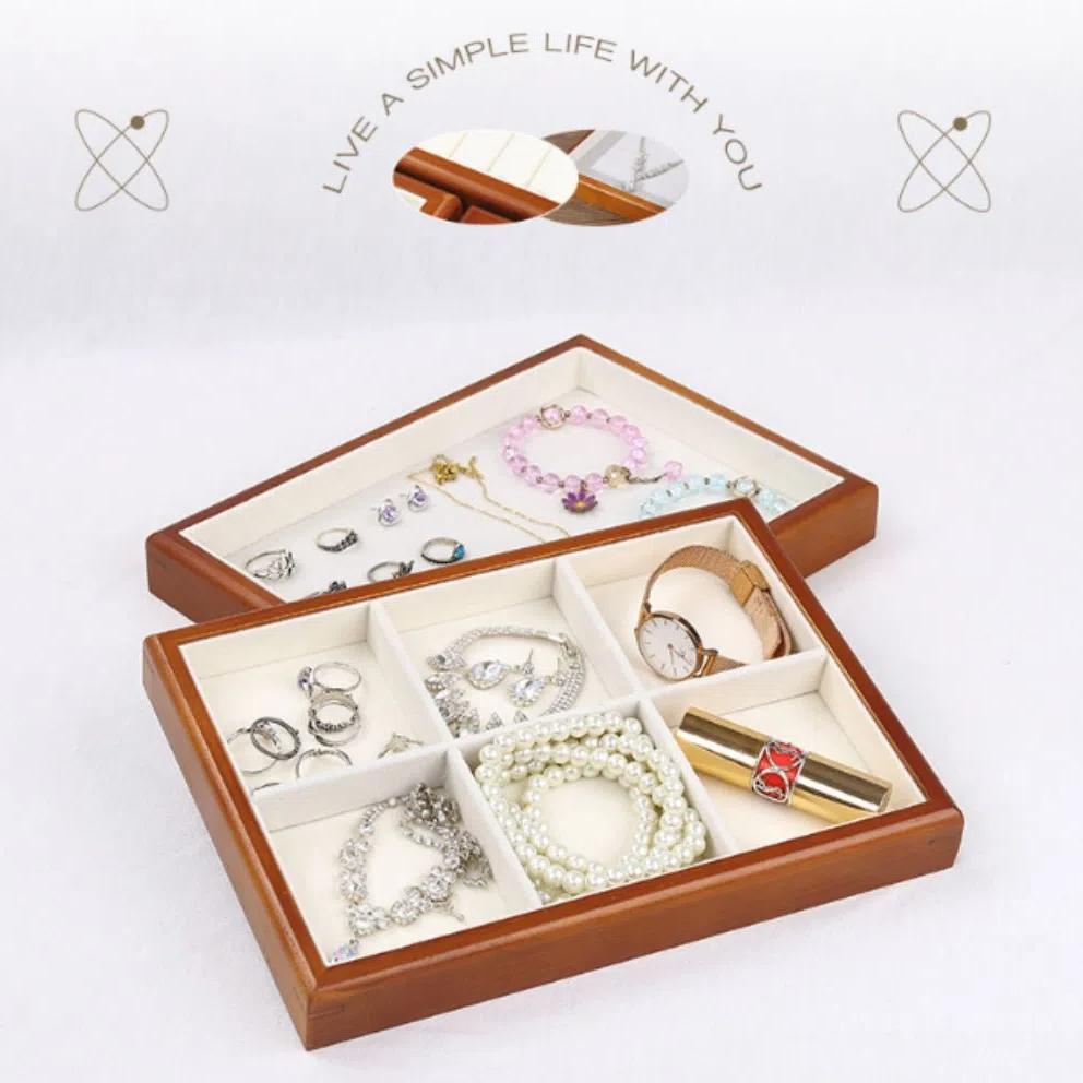 Multi-Grids Earrings Display Tray Velvet Jewelry Box Wooden Holder Jewelry Storage Box