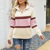 Autumn and winter women's fashion striped color blocking knit sweater long sleeve zipper lapel sweater