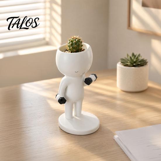 Nordic Home Decor Planter Fun Workout Figure Planter, Modern Resin Treadmill Runner Plant Pot, Dumbbell Creative Sports Body Builder Holder, Cute Head