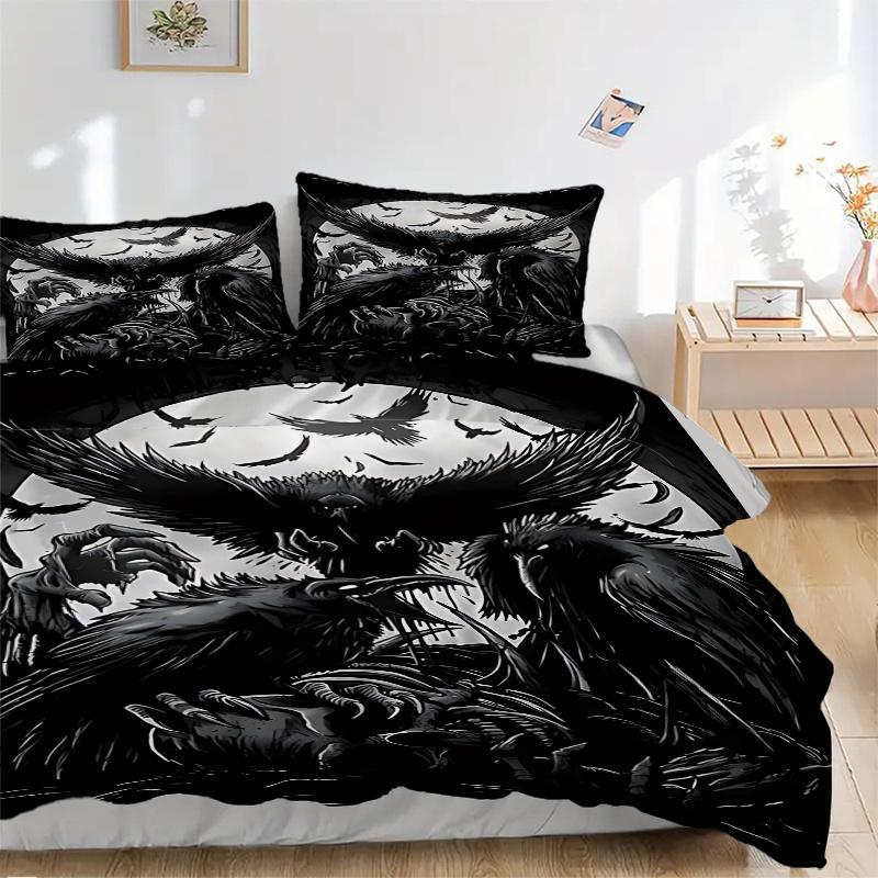 3pcs Anime Raven Moonlight Fantasy Bedding Set - Includes One Quilt Cover and Two Pillowcases (No Core) - Perfect for Bedroom Decor and Guest Room Acc