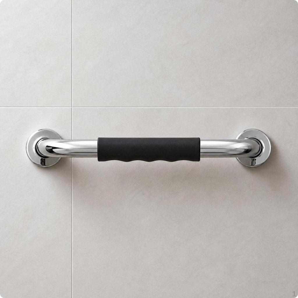 NonSlip Grab Bar with Silicone Grip | Ergonomic Finger Grooves, Polished Stainless Steel, Washroom